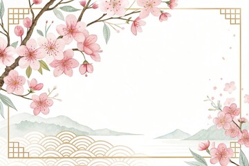 Fototapeta premium a watercolor illustration with Japanese pattern background