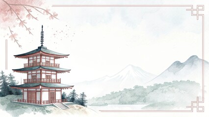 Fototapeta premium a watercolor illustration with Japanese pattern background