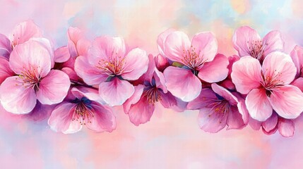 Pink Cherry Blossom Floral Arrangement on Soft Abstract Background