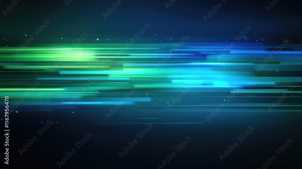 Poster abstract speed: dynamic streaks of vibrant teal and green light race across a dark background, creat