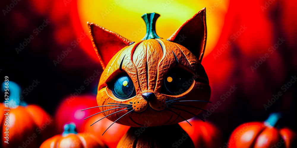 Wall mural 3D Model Pumpkin Cat