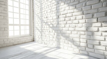 Obraz premium Bright and Airy Interior with Sunlight on White Brick Wall