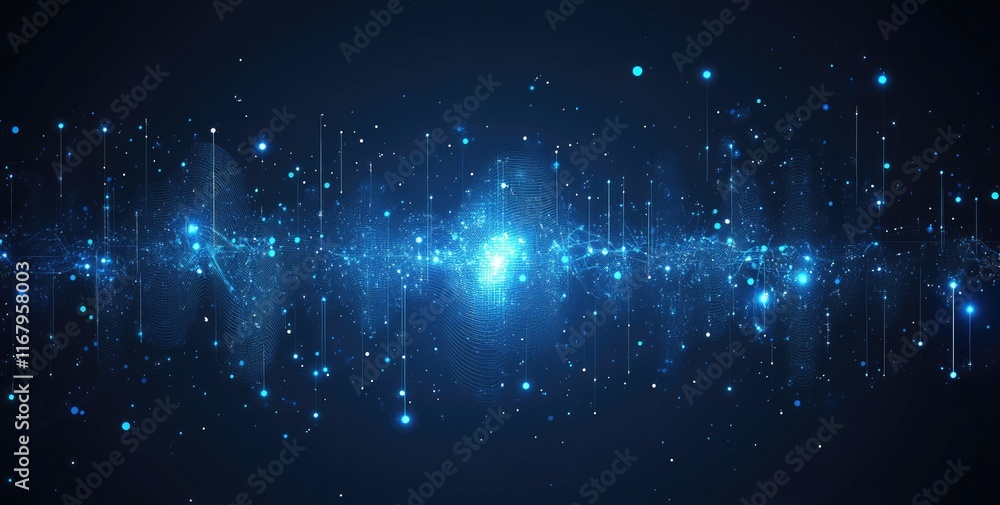 Poster abstract light blue background with digital connections and neural networks, generative ai