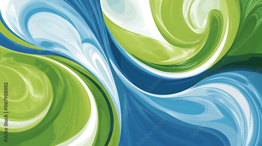 Poster abstract background featuring dynamic blue and green swirls, creating a harmonious and visually enga