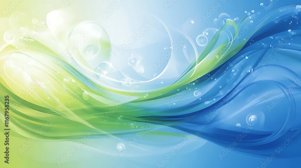 Poster abstract background featuring dynamic blue and green swirls, creating a harmonious and visually enga
