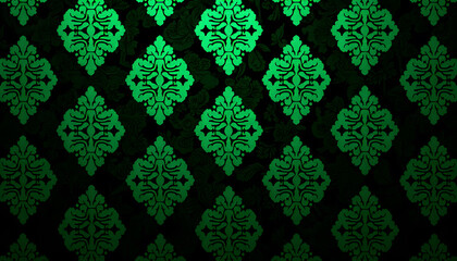 Elegant Damask Patterns in Black and Deep Emerald Green