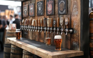 Rustic Craft Beer Taproom Bar with Multiple Beer Selections and Wooden Bar Top