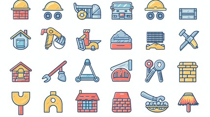 Colorful Construction Icons Set.