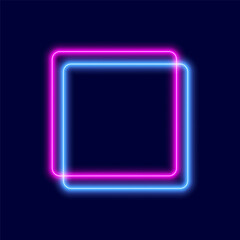 Neon square frame, blue and purple sign,, vector illustration.
