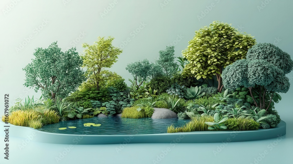 Aufkleber ecosystem sustainability board flat design side view protection and resources theme 3d render comple