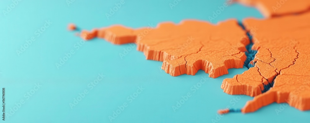 Poster a close-up of an orange map element set against a turquoise background, emphasizing texture and colo