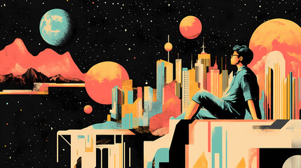 Inspire wanderlust and curiosity with a captivating cyber landscape banner. Wanderlust. Illustration