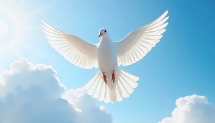 Obraz premium White Dove Soaring in a Sunny Sky.