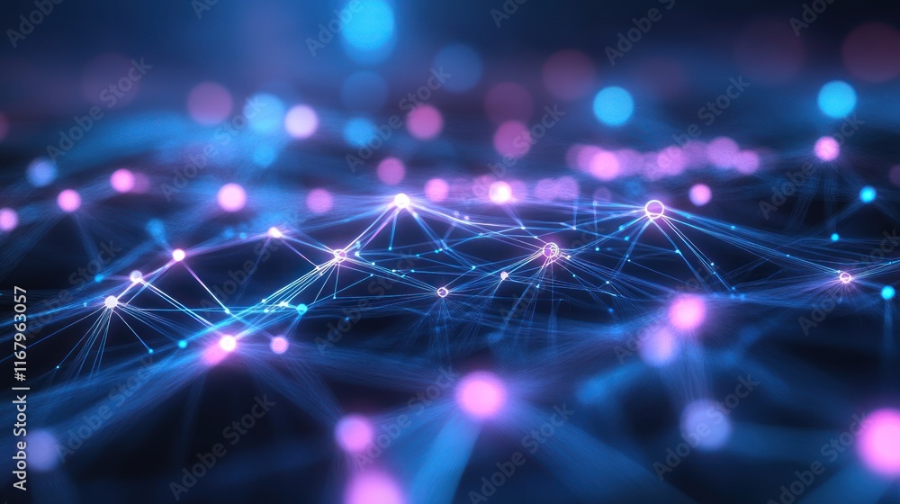 Aufkleber Abstract digital network connection with glowing nodes and lines.