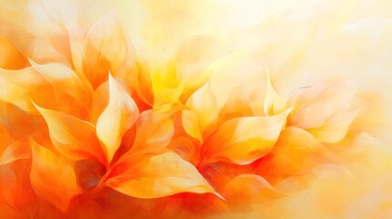 Abstract painting of orange and yellow leaves.
