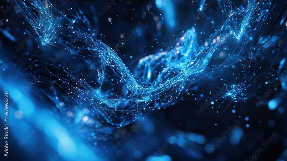 Aufkleber abstract blue digital particles flowing, creating a dynamic, interconnected network.