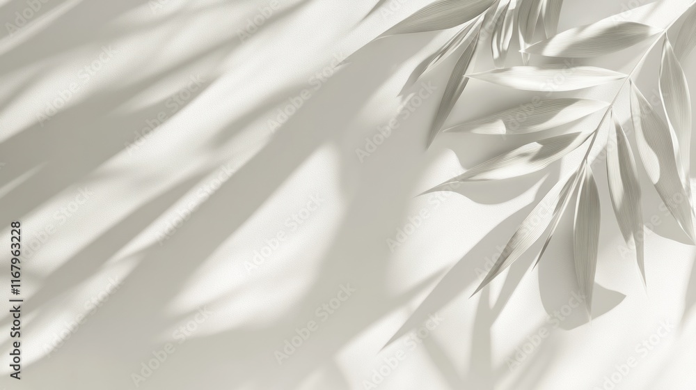 Aufkleber soft light casts shadows of delicate leaves on a neutral background, creating a serene and minimalis