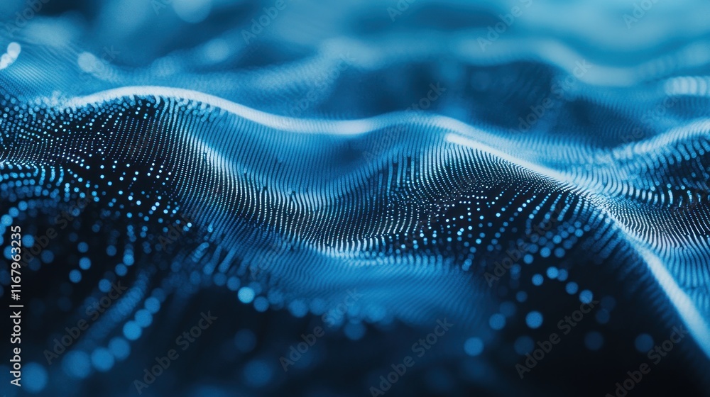 Aufkleber abstract blue digital wave background with particles.