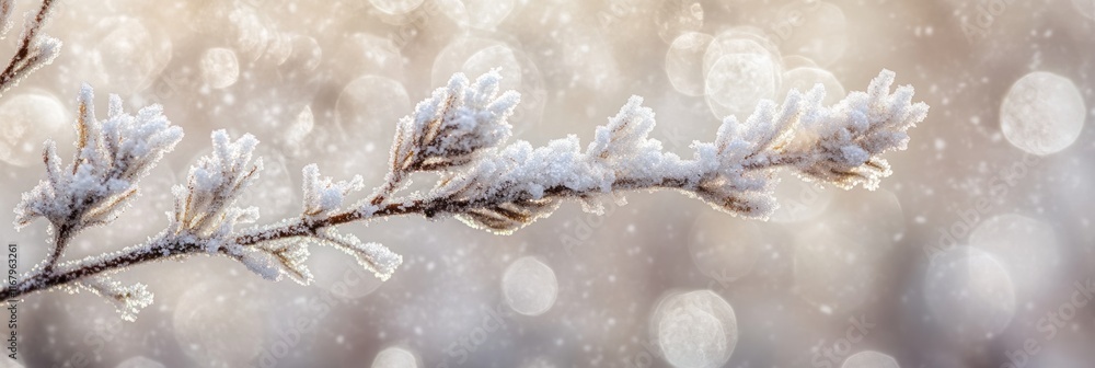 Aufkleber frosty winter branch with bokeh background.