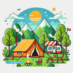 illustration of camping in the forest