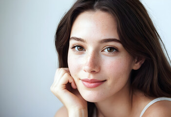 Portrait of a Young Woman with Freckles and Brown Eyes
