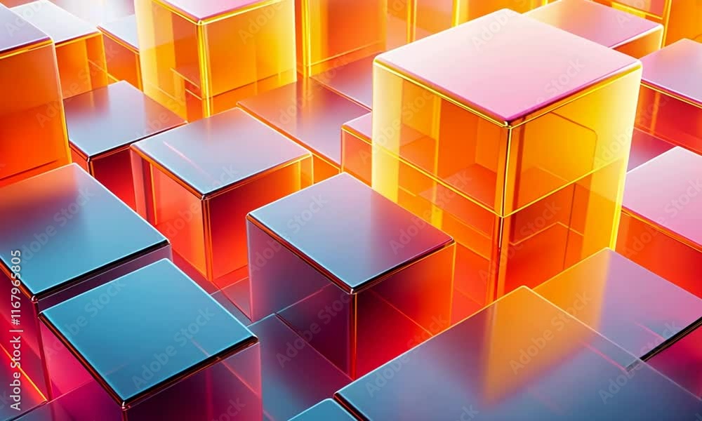 Poster abstract 3d rendering of colorful glass cubes.