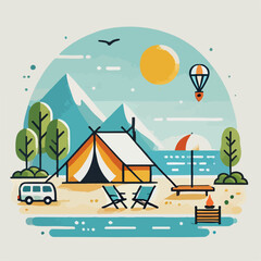 illustration of camping in the beach