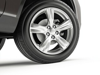 Carro em fundo branco com foco nos pneus