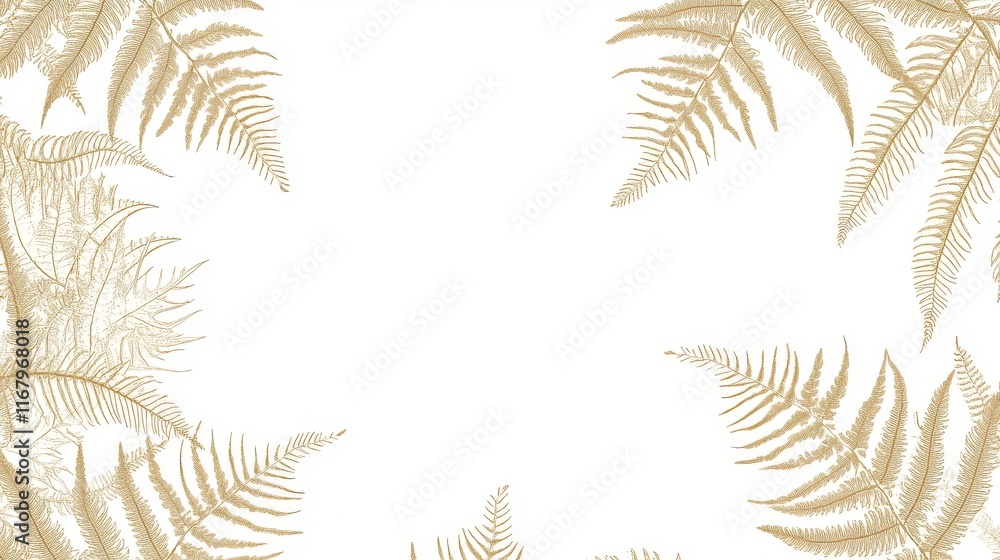 Poster 4.a highly detailed vector composition of fern fronds creating an intricate frame around a central s