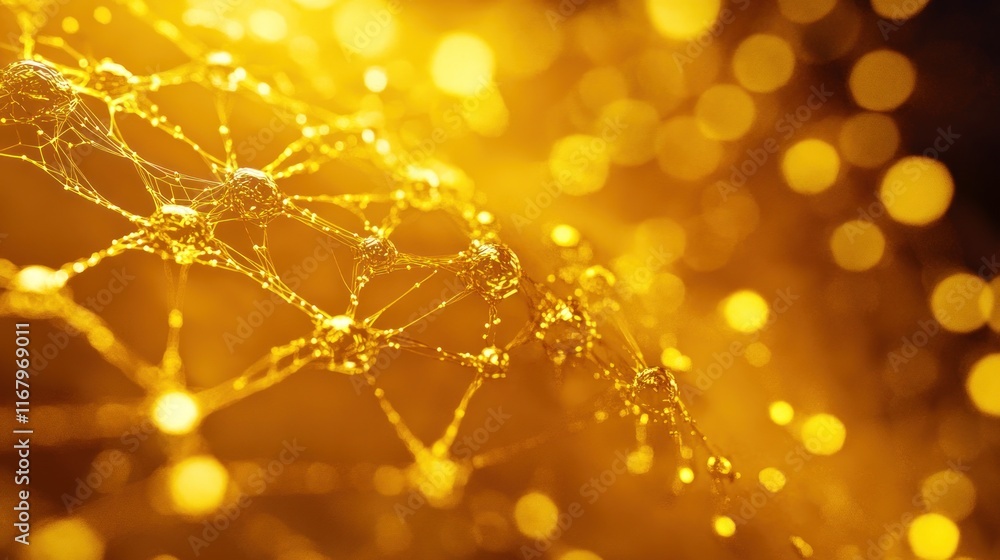 Poster Abstract golden network structure with bokeh background.