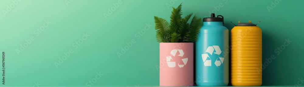 Aufkleber pollution control chart flat design front view waste management and clean energy theme 3d render tri