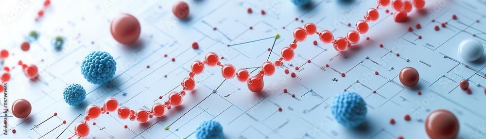 Poster a colorful representation of molecular structures and data trends, illustrating the intersection of 