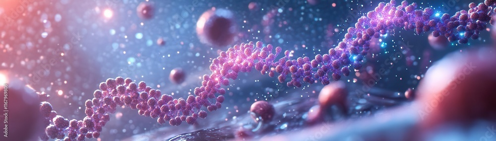 Poster a vibrant, abstract representation of molecular structures, showcasing intertwining strands and part