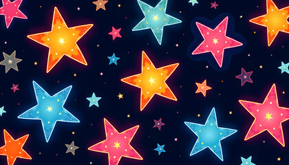 Obraz premium Vibrant Hand-Drawn Starry Patterns with Bold Accents