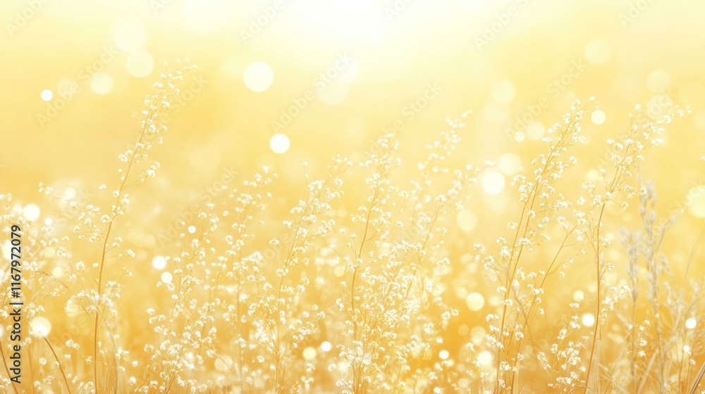 Poster golden grass field with bokeh background.