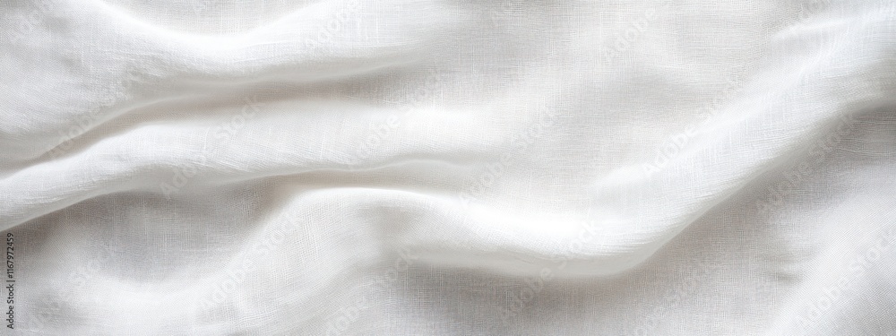 Poster close-up of white fabric texture with soft folds and wrinkles.