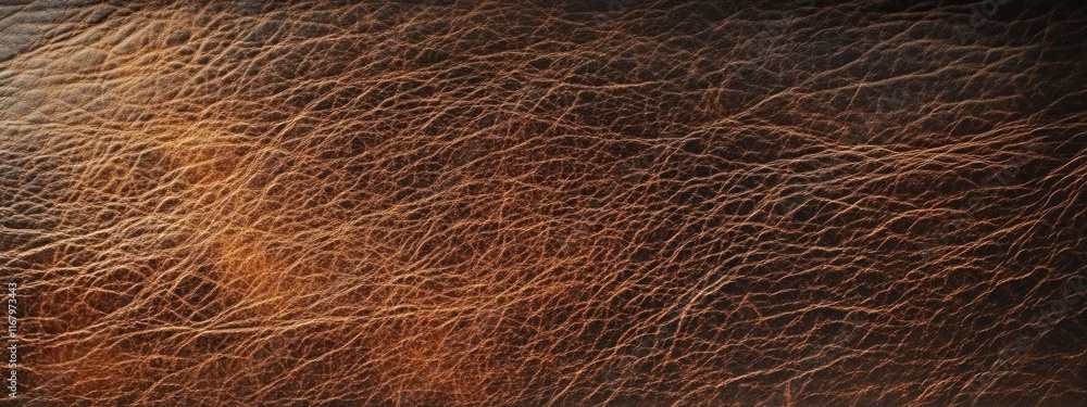 Poster close-up of brown leather texture with visible grain and subtle lighting variations.