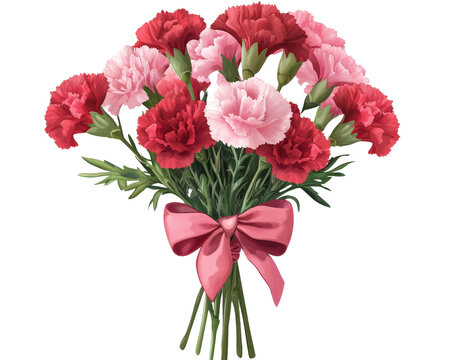 vibrant bouquet of red and pink carnations tied with pink ribbon, symbolizing love and admiration. Perfect for celebrations and special occasions