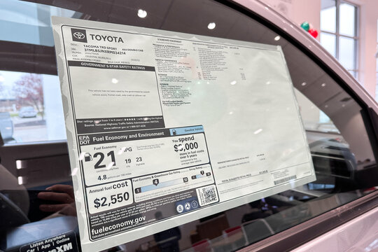 Dealers window sticker MSRP price on a new Toyota Tacoma vehicle