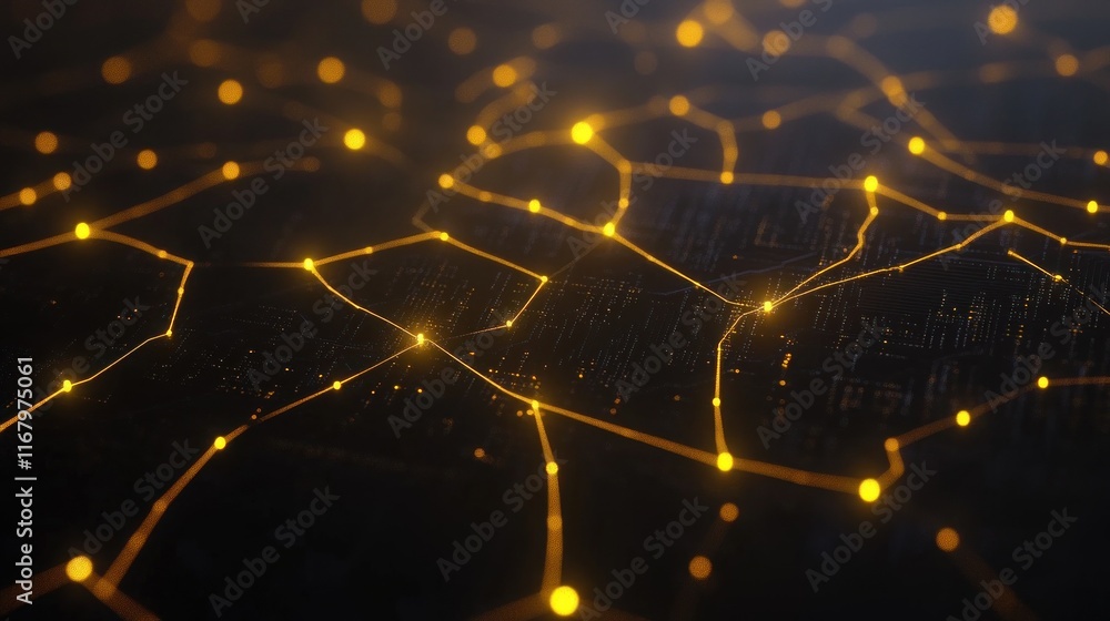Poster Abstract network map with glowing nodes and connections.