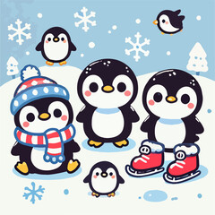 Fototapeta premium Illustration of a set of penguins