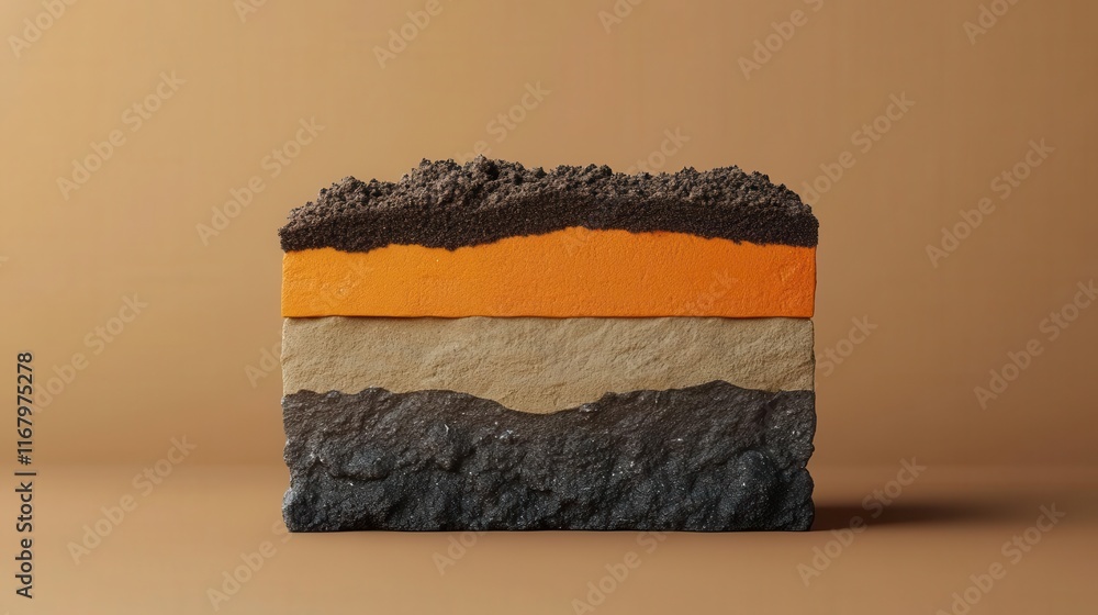 Poster soil layers panel flat design side view earth core theme 3d render