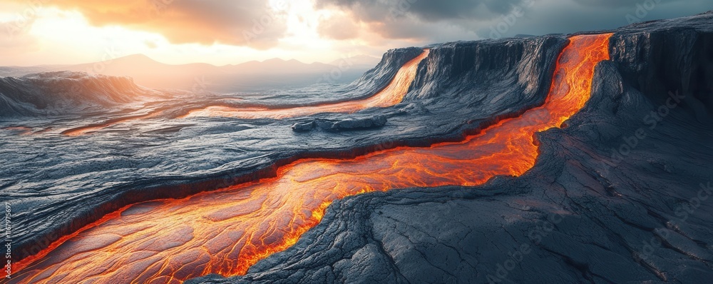 Poster volcanic fault lines board flat design side view tectonic plates