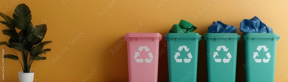 Aufkleber waste reduction summary flat design front view recycling theme 3d render