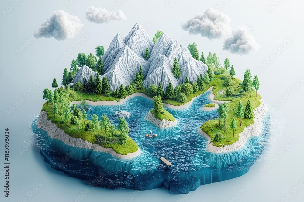 Aufkleber water cycle tracker flat design top view resources theme 3d render vivid