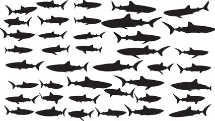 Whale Shark Silhouettes: Majestic Marine Giant Illustration in Clean Vector Format