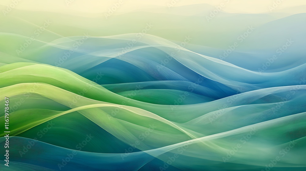 Poster a mesmerizing abstract background of undulating blue and green waves, blending seamlessly for a tran
