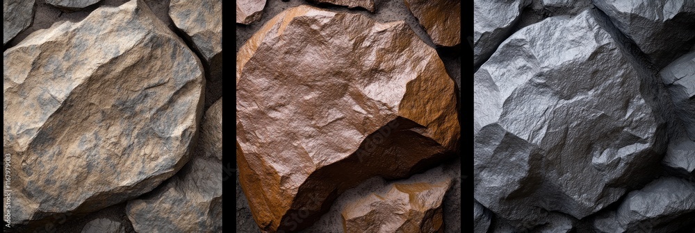 Poster close-up of three different colored rocks.