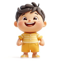 Fototapeta premium Joyful 3D Render of a Smiling Cartoon Boy in Yellow Outfit.
