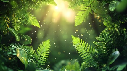 Lush Green Foliage Illuminated by Sunlight Forest Environment Nature Photography Tranquil Atmosphere Close-Up View Serenity